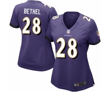 Women's Baltimore Ravens #28 Justin Bethel Game Purple Team Color Football Jersey