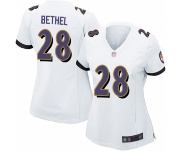 Women's Baltimore Ravens #28 Justin Bethel Game White Football Jersey