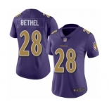 Women's Baltimore Ravens #28 Justin Bethel Limited Purple Rush Vapor Untouchable Football Jersey