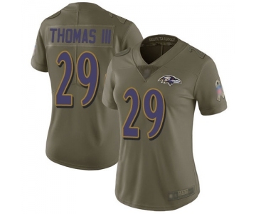 Women's Baltimore Ravens #29 Earl Thomas III Limited Olive 2017 Salute to Service Football Jersey