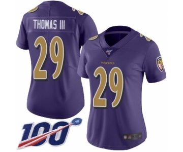 Women's Baltimore Ravens #29 Earl Thomas III Limited Purple Rush Vapor Untouchable 100th Season Football Jersey