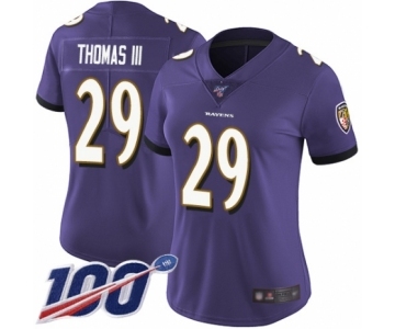 Women's Baltimore Ravens #29 Earl Thomas III Purple Team Color Vapor Untouchable Limited Player 100th Season Football Jersey