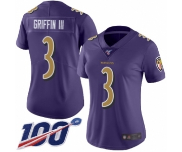 Women's Baltimore Ravens #3 Robert Griffin III Limited Purple Rush Vapor Untouchable 100th Season Football Jersey