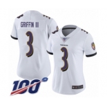 Women's Baltimore Ravens #3 Robert Griffin III White Vapor Untouchable Limited Player 100th Season Football Jersey