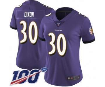 Women's Baltimore Ravens #30 Kenneth Dixon Purple Team Color Vapor Untouchable Limited Player 100th Season Football Jersey