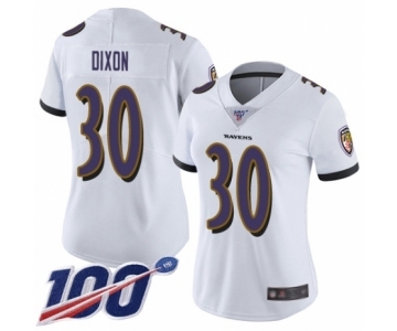 Women's Baltimore Ravens #30 Kenneth Dixon White Vapor Untouchable Limited Player 100th Season Football Jersey