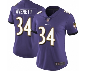 Women's Baltimore Ravens #34 Anthony Averett Purple Team Color Vapor Untouchable Limited Player Football Jersey