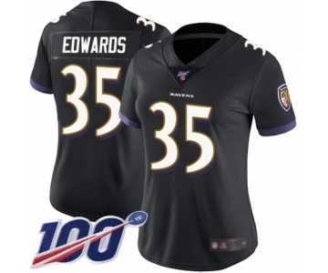 Women's Baltimore Ravens #35 Gus Edwards Black Alternate Vapor Untouchable Limited Player 100th Season Football Jersey