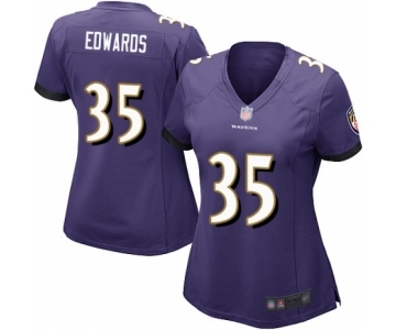 Women's Baltimore Ravens #35 Gus Edwards Game Purple Team Color Football Jersey