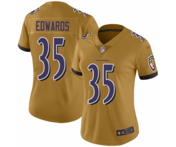 Women's Baltimore Ravens #35 Gus Edwards Limited Gold Inverted Legend Football Jersey