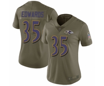 Women's Baltimore Ravens #35 Gus Edwards Limited Olive 2017 Salute to Service Football Jersey