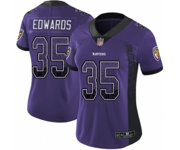 Women's Baltimore Ravens #35 Gus Edwards Limited Purple Rush Drift Fashion Football Jersey