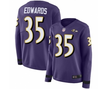 Women's Baltimore Ravens #35 Gus Edwards Limited Purple Therma Long Sleeve Football Jersey