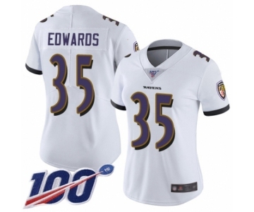 Women's Baltimore Ravens #35 Gus Edwards White Vapor Untouchable Limited Player 100th Season Football Jersey