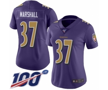 Women's Baltimore Ravens #37 Iman Marshall Limited Purple Rush Vapor Untouchable 100th Season Football Jersey