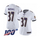 Women's Baltimore Ravens #37 Iman Marshall White Vapor Untouchable Limited Player 100th Season Football Jersey