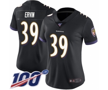 Women's Baltimore Ravens #39 Tyler Ervin Black Alternate Vapor Untouchable Limited Player 100th Season Football Jersey