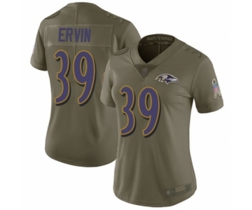 Women's Baltimore Ravens #39 Tyler Ervin Limited Olive 2017 Salute to Service Football Jersey