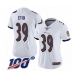 Women's Baltimore Ravens #39 Tyler Ervin White Vapor Untouchable Limited Player 100th Season Football Jersey