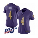 Women's Baltimore Ravens #4 Sam Koch Limited Purple Rush Vapor Untouchable 100th Season Football Jersey