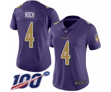 Women's Baltimore Ravens #4 Sam Koch Limited Purple Rush Vapor Untouchable 100th Season Football Jersey