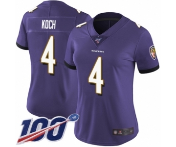 Women's Baltimore Ravens #4 Sam Koch Purple Team Color Vapor Untouchable Limited Player 100th Season Football Jersey