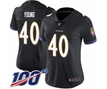 Women's Baltimore Ravens #40 Kenny Young Black Alternate Vapor Untouchable Limited Player 100th Season Football Jersey