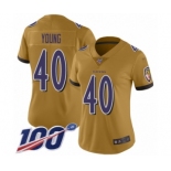 Women's Baltimore Ravens #40 Kenny Young Limited Gold Inverted Legend 100th Season Football Jersey