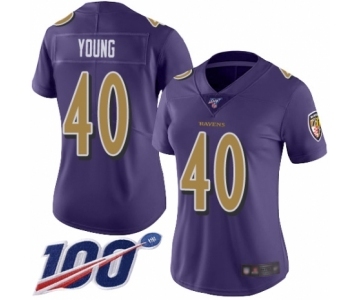 Women's Baltimore Ravens #40 Kenny Young Limited Purple Rush Vapor Untouchable 100th Season Football Jersey