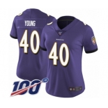 Women's Baltimore Ravens #40 Kenny Young Purple Team Color Vapor Untouchable Limited Player 100th Season Football Jersey