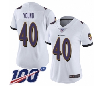 Women's Baltimore Ravens #40 Kenny Young White Vapor Untouchable Limited Player 100th Season Football Jersey