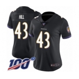 Women's Baltimore Ravens #43 Justice Hill Black Alternate Vapor Untouchable Limited Player 100th Season Football Jersey