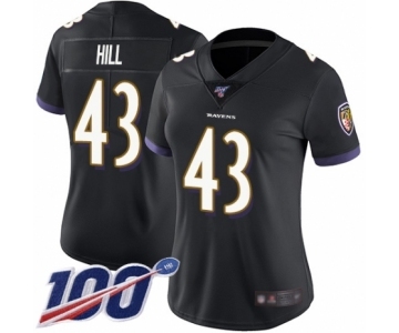 Women's Baltimore Ravens #43 Justice Hill Black Alternate Vapor Untouchable Limited Player 100th Season Football Jersey