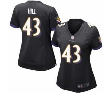 Women's Baltimore Ravens #43 Justice Hill Game Black Alternate Football Jersey