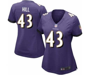 Women's Baltimore Ravens #43 Justice Hill Game Purple Team Color Football Jersey