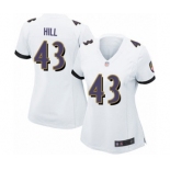 Women's Baltimore Ravens #43 Justice Hill Game White Football Jersey