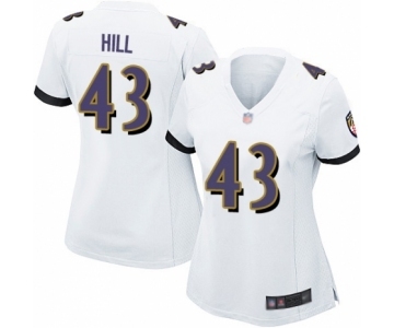 Women's Baltimore Ravens #43 Justice Hill Game White Football Jersey