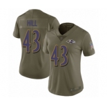 Women's Baltimore Ravens #43 Justice Hill Limited Olive 2017 Salute to Service Football Jersey