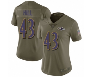 Women's Baltimore Ravens #43 Justice Hill Limited Olive 2017 Salute to Service Football Jersey