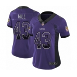 Women's Baltimore Ravens #43 Justice Hill Limited Purple Rush Drift Fashion Football Jersey