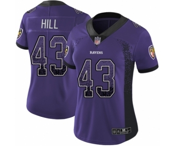 Women's Baltimore Ravens #43 Justice Hill Limited Purple Rush Drift Fashion Football Jersey