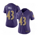 Women's Baltimore Ravens #43 Justice Hill Limited Purple Rush Vapor Untouchable Football Jersey