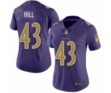 Women's Baltimore Ravens #43 Justice Hill Limited Purple Rush Vapor Untouchable Football Jersey