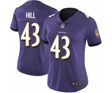 Women's Baltimore Ravens #43 Justice Hill Purple Team Color Vapor Untouchable Limited Player Football Jersey