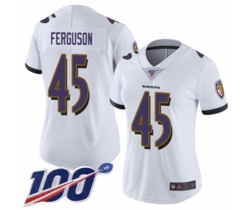 Women's Baltimore Ravens #45 Jaylon Ferguson White Vapor Untouchable Limited Player 100th Season Football Jersey