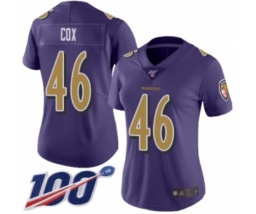 Women's Baltimore Ravens #46 Morgan Cox Limited Purple Rush Vapor Untouchable 100th Season Football Jersey