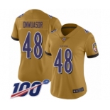 Women's Baltimore Ravens #48 Patrick Onwuasor Limited Gold Inverted Legend 100th Season Football Jersey