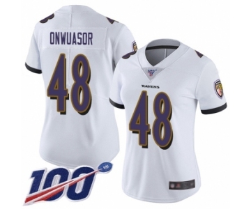 Women's Baltimore Ravens #48 Patrick Onwuasor White Vapor Untouchable Limited Player 100th Season Football Jersey