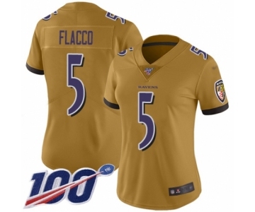 Women's Baltimore Ravens #5 Joe Flacco Limited Gold Inverted Legend 100th Season Football Jersey