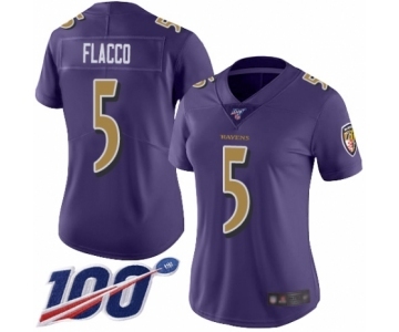 Women's Baltimore Ravens #5 Joe Flacco Limited Purple Rush Vapor Untouchable 100th Season Football Jersey